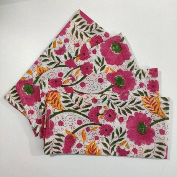 Table Linens | Colorful Spring Floral Block Printed Cotton Napkins Kitchen Table Linens