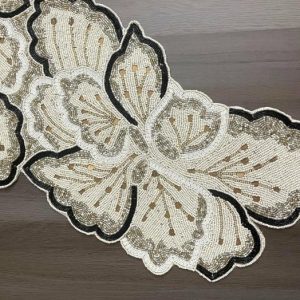 Table Linens | Cream Gold Floral Beaded Table Runner Kitchen Table Linens