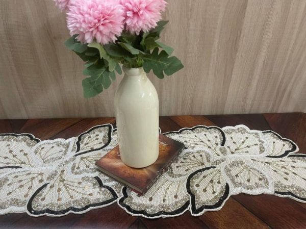 Table Linens | Cream Gold Floral Beaded Table Runner Kitchen Table Linens