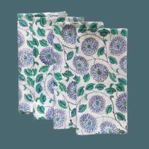 Table Linens | Diana Blue And White Block Printed Cotton Napkins Kitchen Table Linens