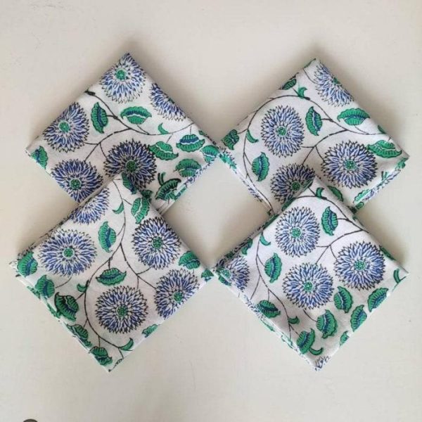 Table Linens | Diana Blue And White Block Printed Cotton Napkins Kitchen Table Linens