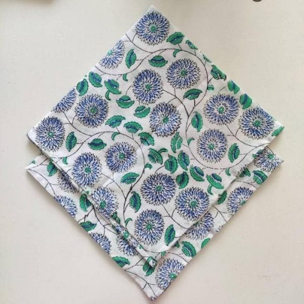 Table Linens | Diana Blue And White Block Printed Cotton Napkins Kitchen Table Linens