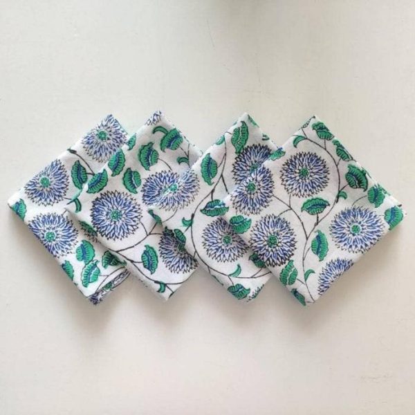 Table Linens | Diana Blue And White Block Printed Cotton Napkins Kitchen Table Linens