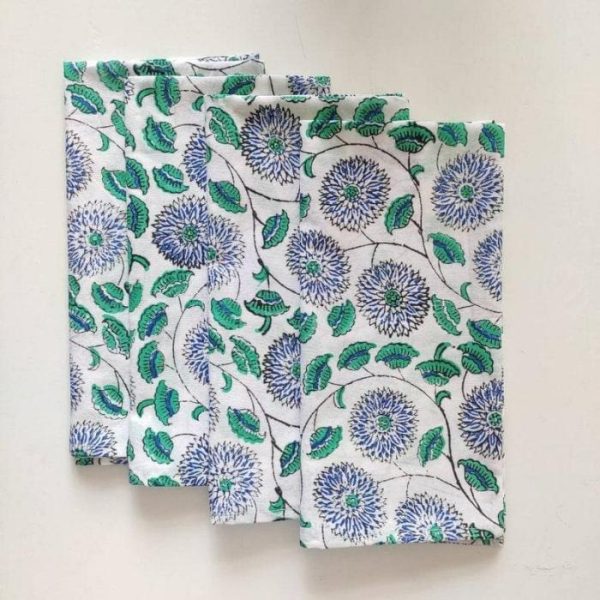 Table Linens | Diana Blue And White Block Printed Cotton Napkins Kitchen Table Linens