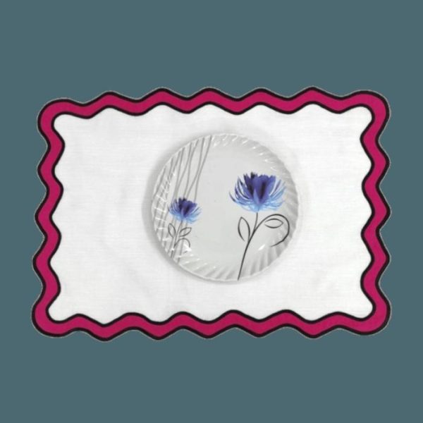 Table Linens | Double Scalloped Red And White Cotton Placemats Kitchen Table Linens