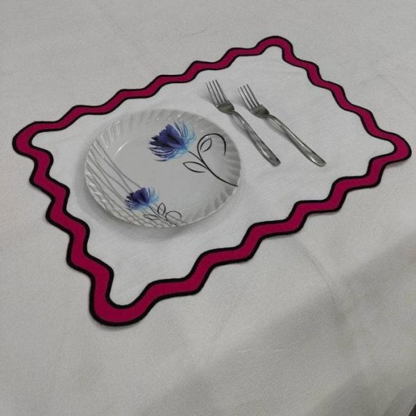 Table Linens | Double Scalloped Red And White Cotton Placemats Kitchen Table Linens