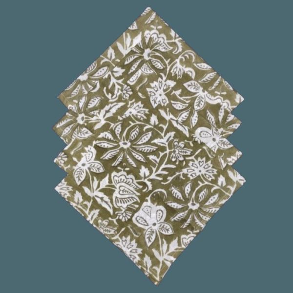 Table Linens | Emmy Green And White Block Printed Cotton Napkins Kitchen Table Linens