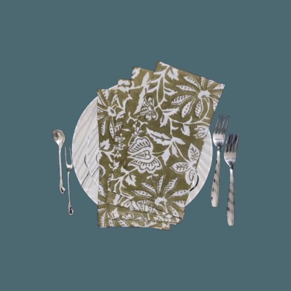 Table Linens | Emmy Green And White Block Printed Cotton Napkins Kitchen Table Linens