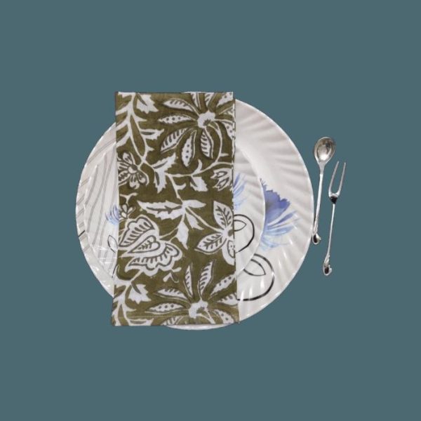 Table Linens | Emmy Green And White Block Printed Cotton Napkins Kitchen Table Linens