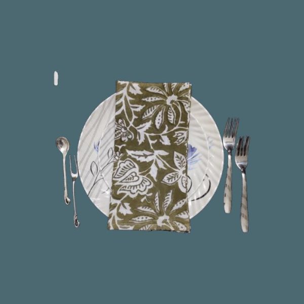 Table Linens | Emmy Green And White Block Printed Cotton Napkins Kitchen Table Linens