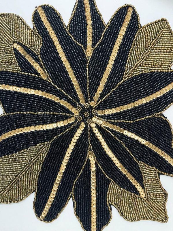 Table Linens | Exotic Flower Beaded Placemat, Gold/Black Kitchen Table Linens