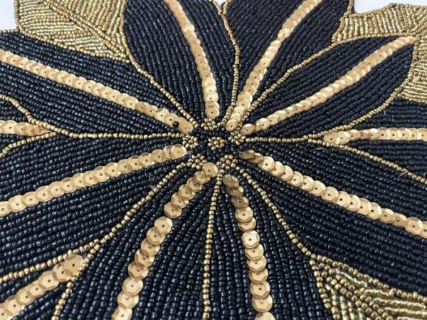 Table Linens | Exotic Flower Beaded Placemat, Gold/Black Kitchen Table Linens