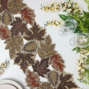 Table Linens | Fall Maple Leaf Beaded Table Runner Kitchen Table Linens