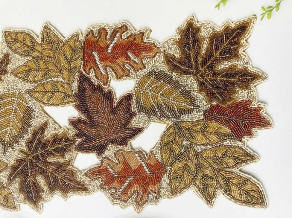 Table Linens | Fall Maple Leaf Beaded Table Runner Kitchen Table Linens