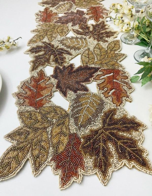 Table Linens | Fall Maple Leaf Beaded Table Runner Kitchen Table Linens