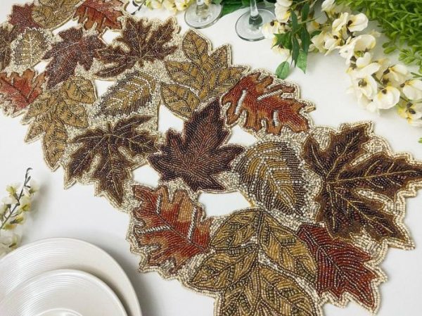 Table Linens | Fall Maple Leaf Beaded Table Runner Kitchen Table Linens