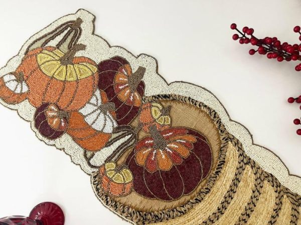 Table Linens | Fall Pumpkin Bead And Embroidery Table Runner Kitchen Table Linens