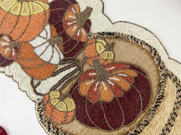 Table Linens | Fall Pumpkin Bead And Embroidery Table Runner Kitchen Table Linens