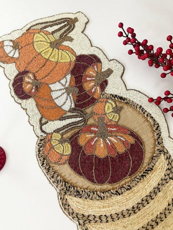 Table Linens | Fall Pumpkin Bead And Embroidery Table Runner Kitchen Table Linens