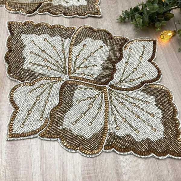 Table Linens | Floral Leaf Beaded Placemat Kitchen Table Linens