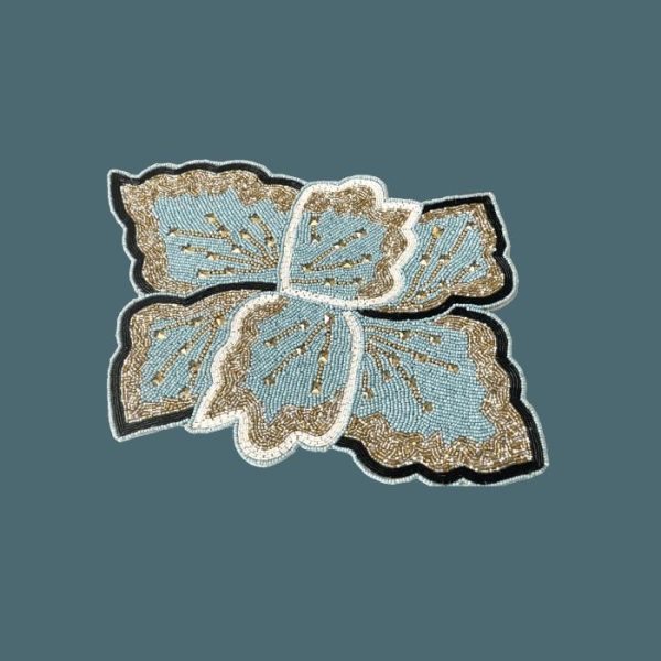 Table Linens | Floral Leaf Beaded Placemat – Blue And Gold – Set Of 2 Kitchen Table Linens