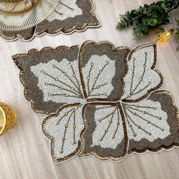 Table Linens | Floral Leaf Beaded Placemat Kitchen Table Linens