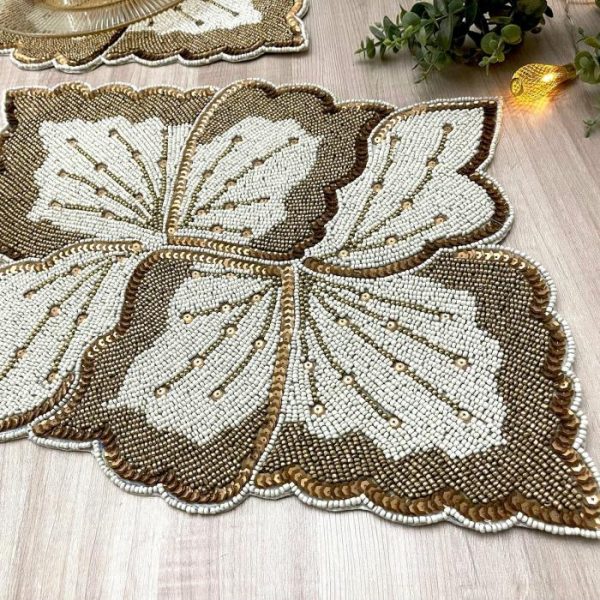 Table Linens | Floral Leaf Beaded Placemat Kitchen Table Linens