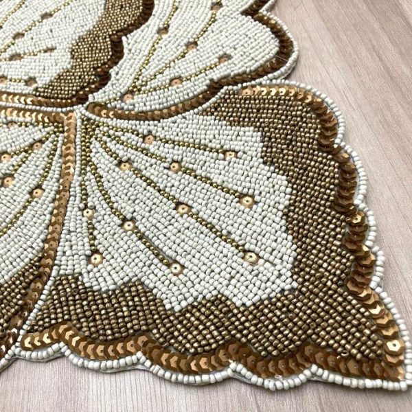 Table Linens | Floral Leaf Beaded Table Runner – Cream And Gold Kitchen Table Linens