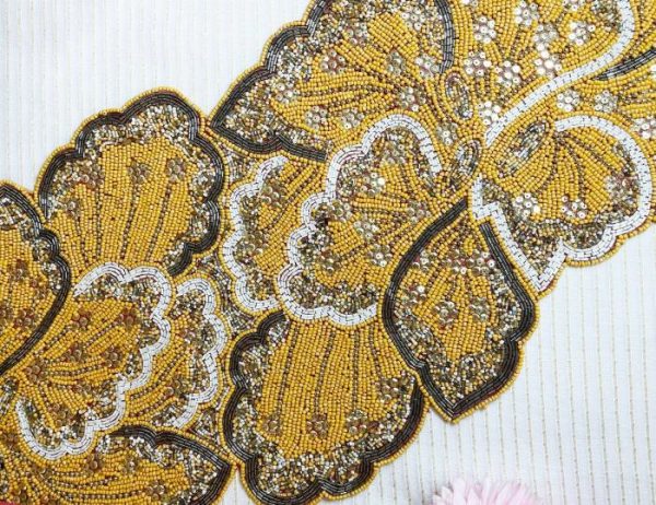 Table Linens | Floral Leaf Beaded Table Runner – Yellow And Gold Kitchen Table Linens