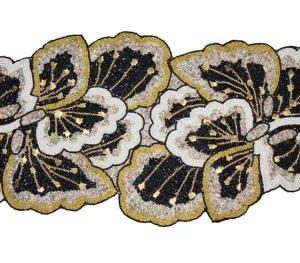 Table Linens | Floral Leaves Beaded Table Runner – Black And Gold Kitchen Table Linens