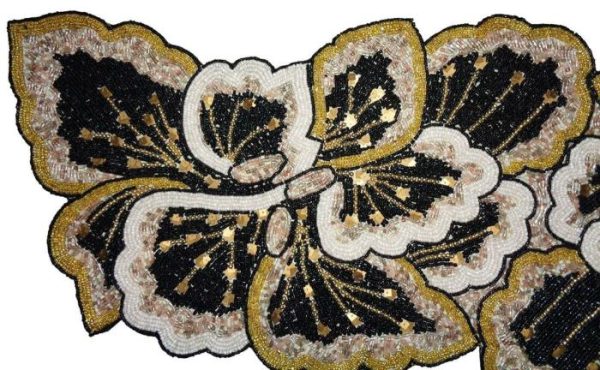 Table Linens | Floral Leaves Beaded Table Runner – Black And Gold Kitchen Table Linens