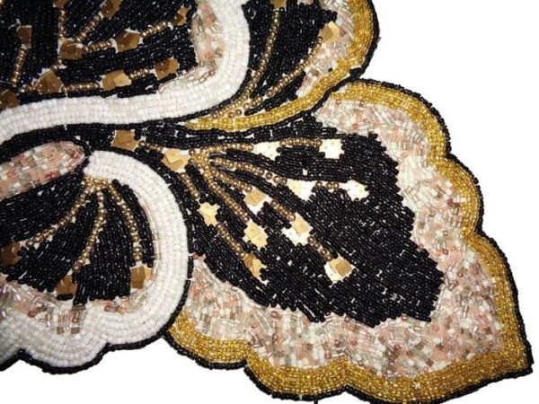 Table Linens | Floral Leaves Beaded Table Runner – Black And Gold Kitchen Table Linens