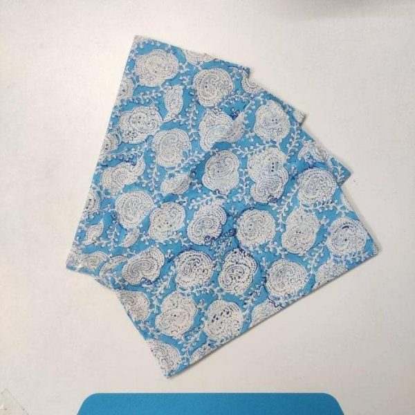 Table Linens | Floral White And Sky Blue Block Print Cotton Napkins Kitchen Table Linens