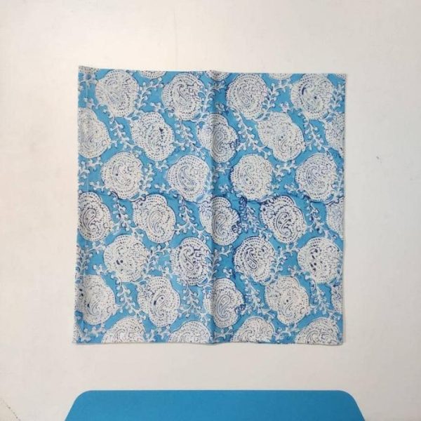 Table Linens | Floral White And Sky Blue Block Print Cotton Napkins Kitchen Table Linens