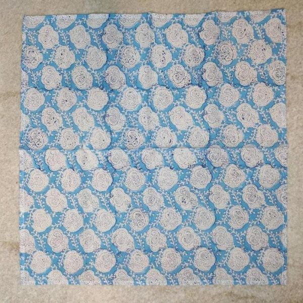 Table Linens | Floral White And Sky Blue Block Print Cotton Napkins Kitchen Table Linens