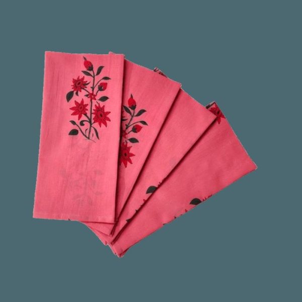 Table Linens | Flower Hand Blocked Print Cotton Napkins – Set Of 4 Kitchen Table Linens