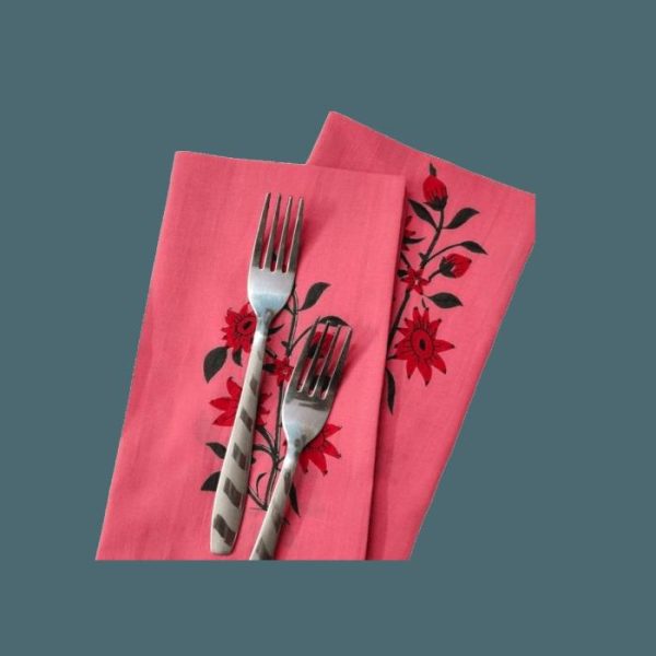 Table Linens | Flower Hand Blocked Print Cotton Napkins – Set Of 4 Kitchen Table Linens