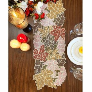 Table Linens | For The Love Of Maple Leaves Beaded Table Runner Kitchen Table Linens