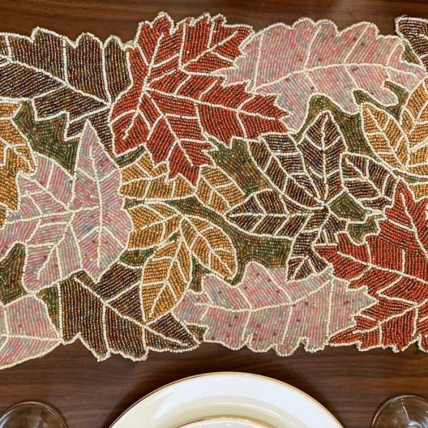 Table Linens | For The Love Of Maple Leaves Beaded Table Runner Kitchen Table Linens