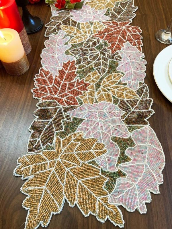 Table Linens | For The Love Of Maple Leaves Beaded Table Runner Kitchen Table Linens