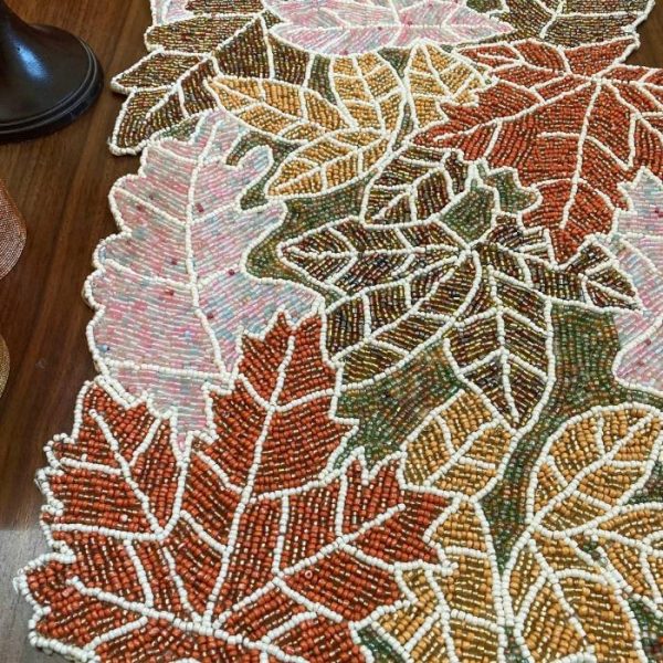 Table Linens | For The Love Of Maple Leaves Beaded Table Runner Kitchen Table Linens