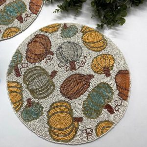 Table Linens | For The Love Of Pumpkin Round Beaded Placemat – Set Of 2 Kitchen Table Linens