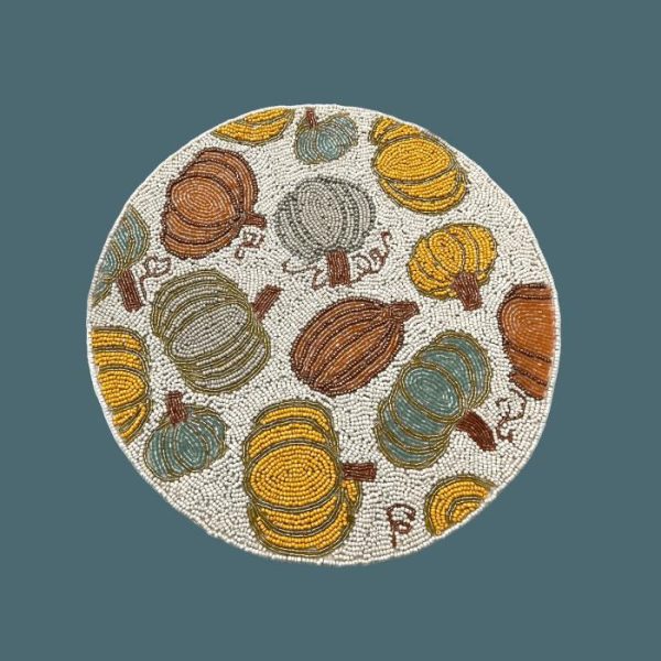 Table Linens | For The Love Of Pumpkin Round Beaded Placemat – Set Of 2 Kitchen Table Linens