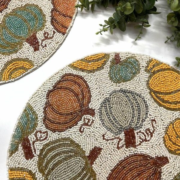 Table Linens | For The Love Of Pumpkin Round Beaded Placemat – Set Of 2 Kitchen Table Linens