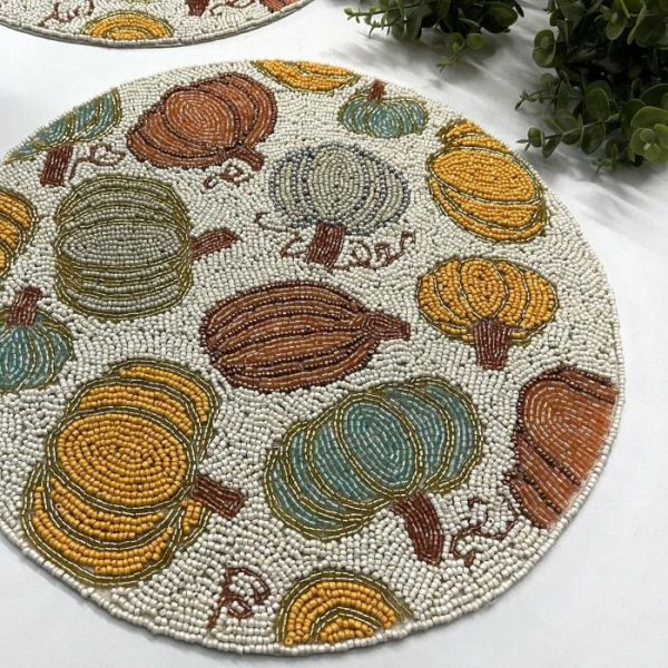 Table Linens | For The Love Of Pumpkin Round Beaded Placemat – Set Of 2 Kitchen Table Linens