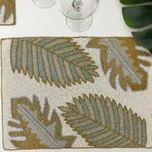 Table Linens | Golden Leaves Rectangular Beaded Placemat Kitchen Table Linens