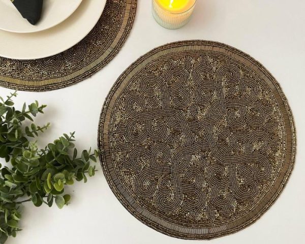 Table Linens | Golden Orion Round Beaded Placemat Kitchen Table Linens