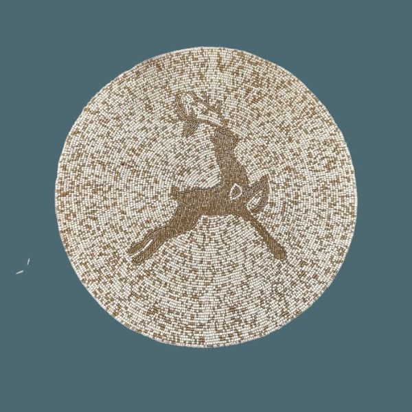 Table Linens | Golden Reindeer Beaded Round Placemats – Set Of 6 Kitchen Table Linens