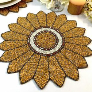 Table Linens | Golden Sunflower Beaded Placemat Kitchen Table Linens