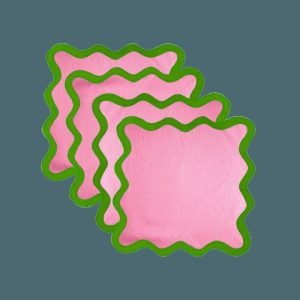 Table Linens | Green And Pink Scallop 100% Linen Square Placemat – Set Of 4 Kitchen Table Linens